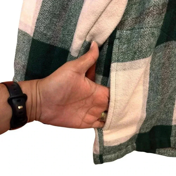 HFX Womens Green Plaid Flannel Snap Button Comfy Casual Fall Shirt Jacket Medium - Picture 3 of 6